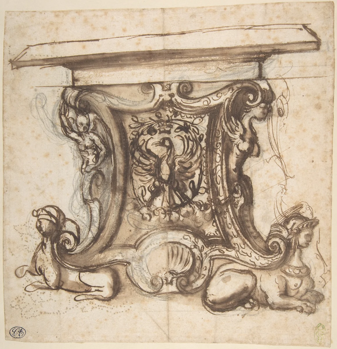 Design for the End Pier of a Table by Giovanni Battista Naldini, drawing, 1537-1591