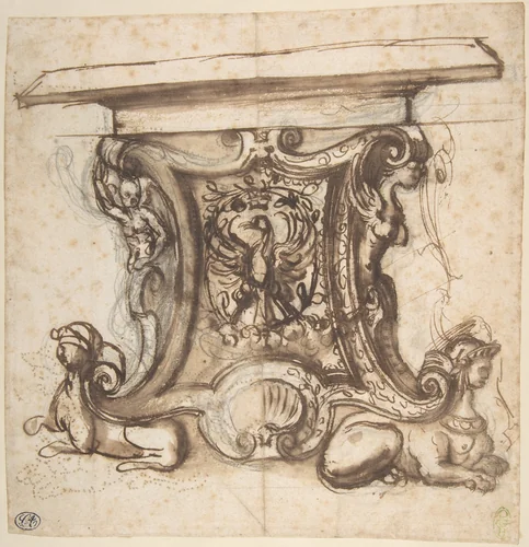 Design for the End Pier of a Table by Giovanni Battista Naldini, drawing, 1537-1591