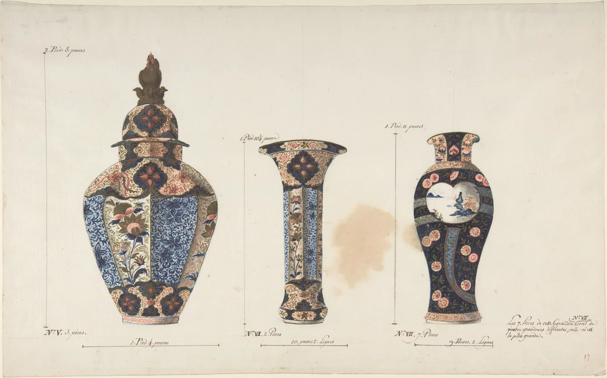 Design for Three Vases by anonymous, drawing, 1765-1790