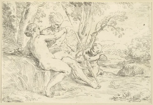 Venus and Adonis by Simone Cantarini, print, 1640-1649