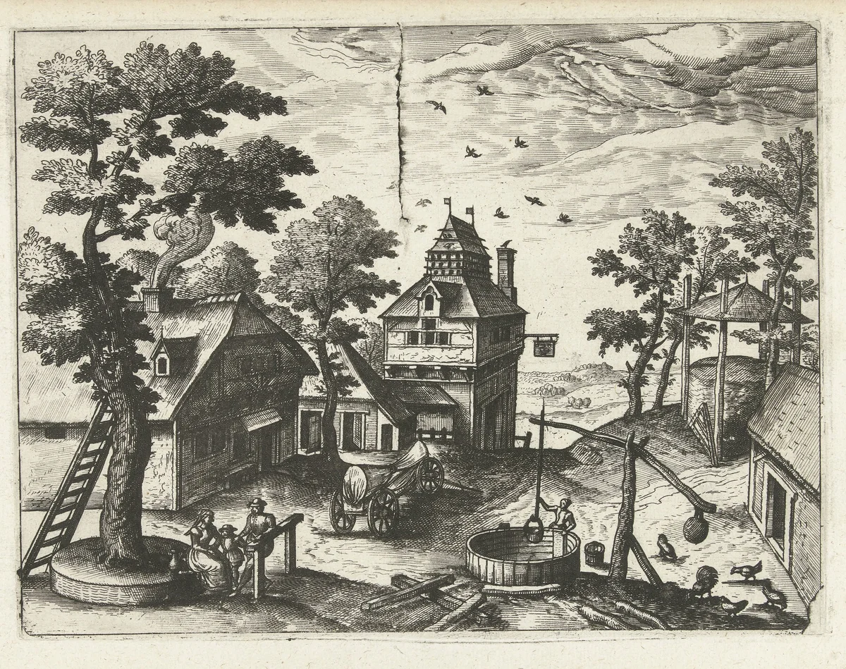 Herberg met waterput by Unknown, print, 1570-1580
