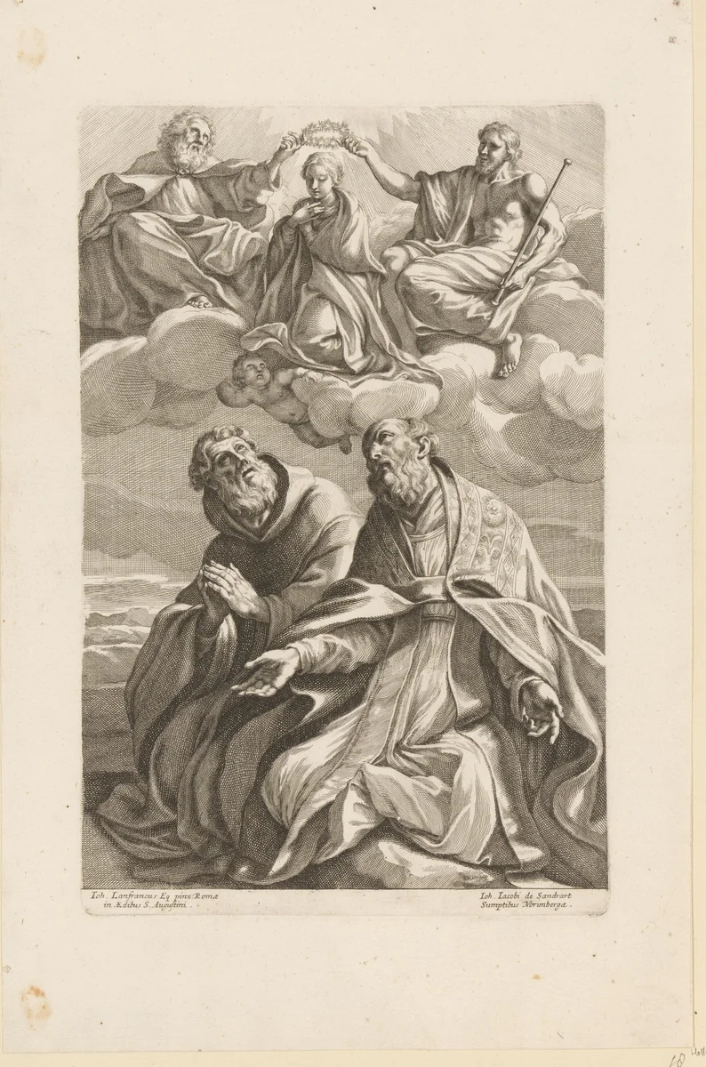 Kroning van de Maagd Maria by Johann Jakob von Sandrart, print, 1665-1698