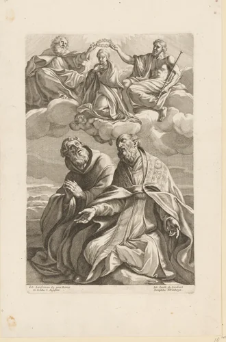 Kroning van de Maagd Maria by Johann Jakob von Sandrart, print, 1665-1698