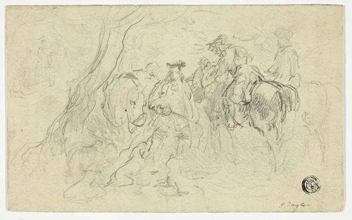 Calvarymen Beside Tree by John Frederick Tayler, drawing, 1822-1889