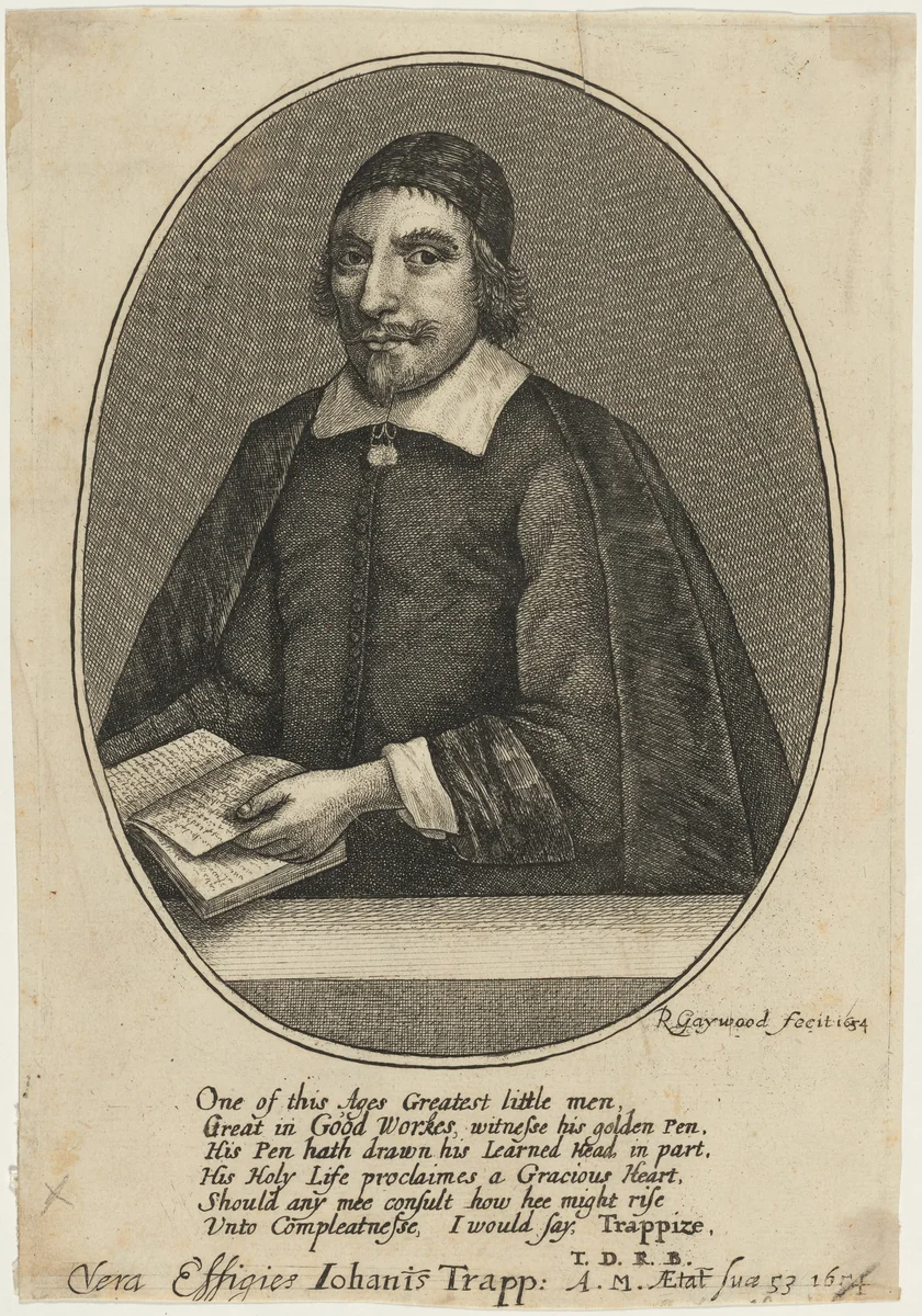 John Trapp, Vicar of Weston-on-Avon, BiblicalCommentator by Robert Gaywood, print, 1654