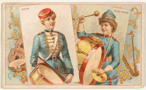 Drum and Bass Drum, from the Musical Instruments series (N121) issued by Duke Sons & Co. to promote Honest Long Cut Tobacco by W. Duke, Sons & Co., print, 1888