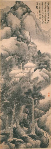 Dwelling among mountains and clouds by Gong Xian (龔賢), painting, 1644-1689