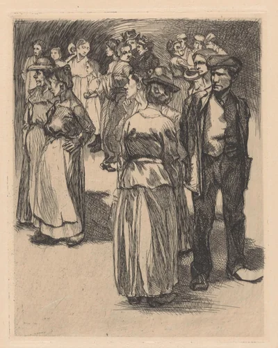 Staande mannen en vrouwen by Johannes Josephus Aarts, print, 1881-1934