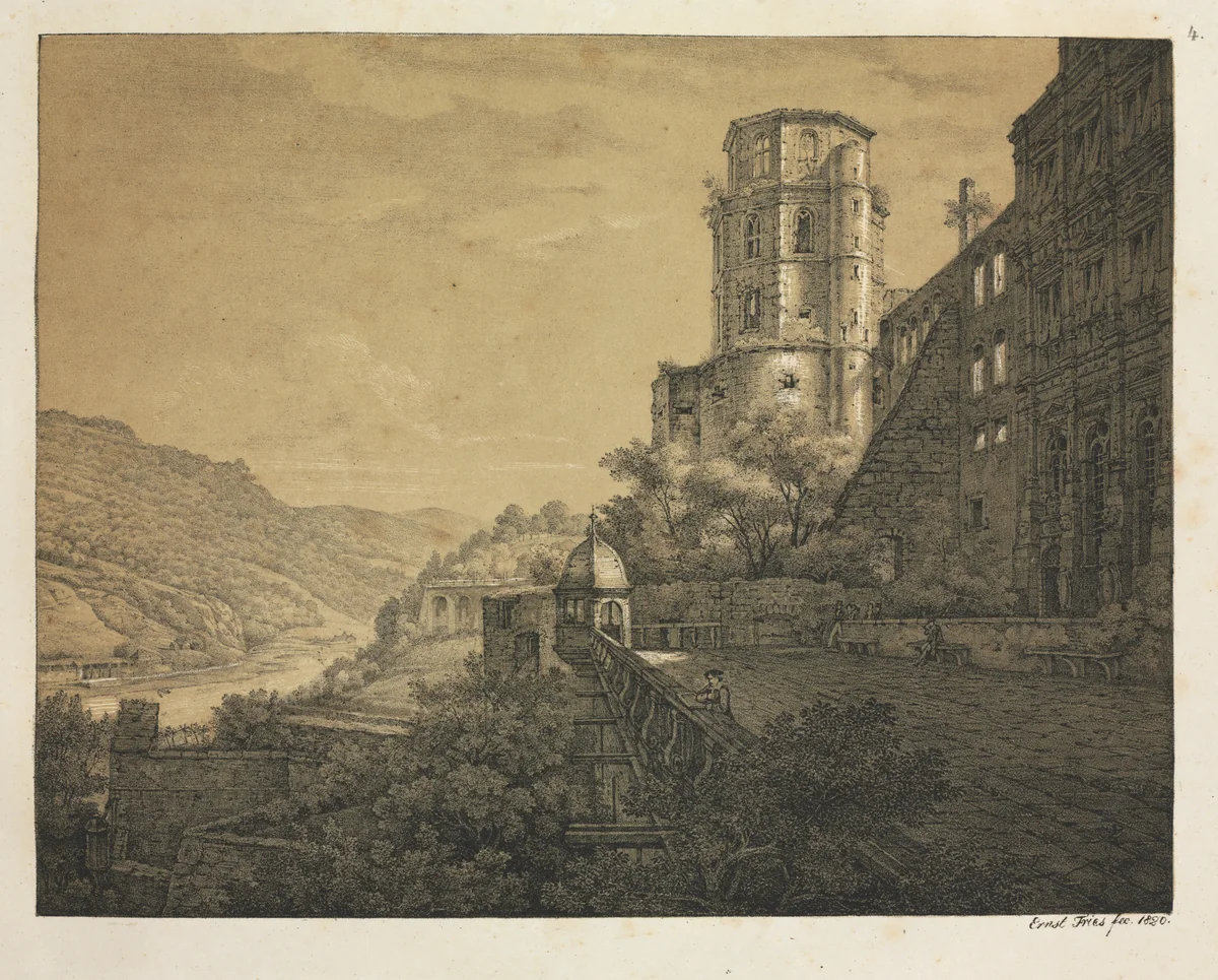 Six Views of Heidelberg Castle: Yard, at the Entrance by Ernst Fries, print, 1820