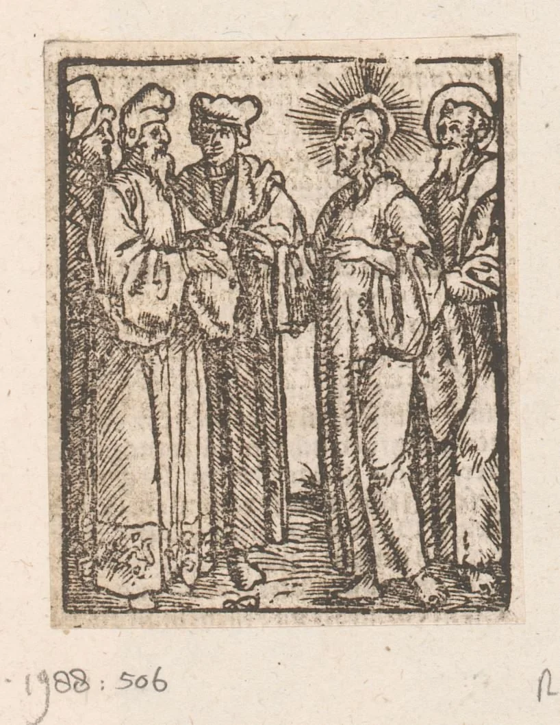 Christus sprekend met Joden by anonymous, print, 1536