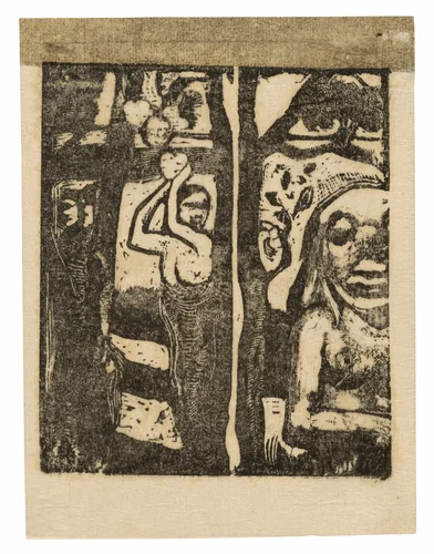 Woman Picking Fruit and Oviri by Paul Gauguin, print, 1895-1896