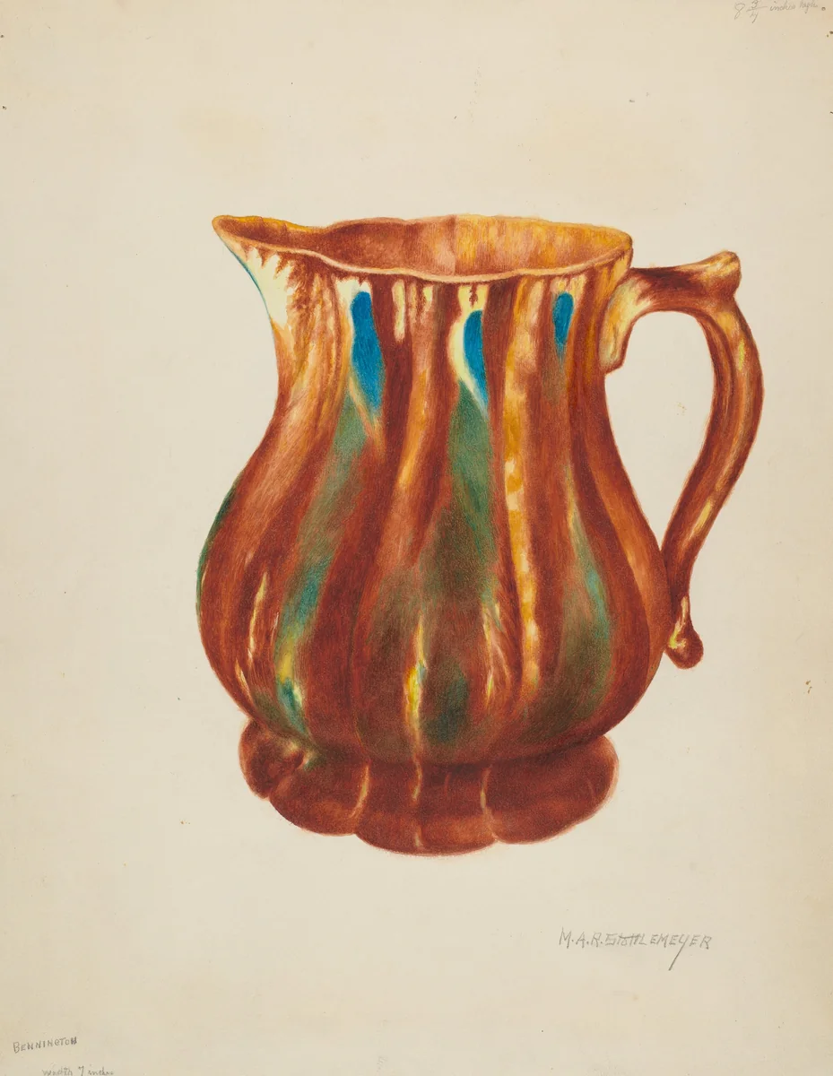 Bennington Pitcher by Margaret Stottlemeyer, index of american design, 1936
