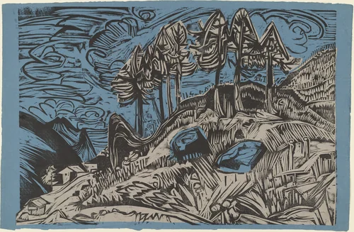 Trees on a Mountain Slope (Bäume am Berghang) by Ernst Ludwig Kirchner, print, 1920