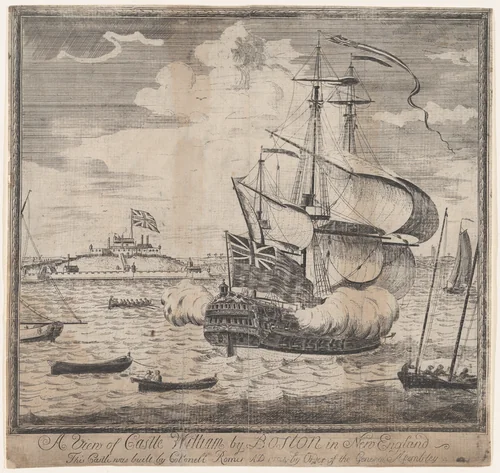 A View of Castle William by Boston in New England by William Burgis, print, 1700-1735