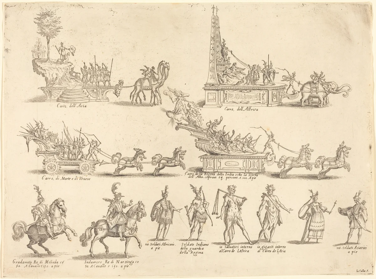 Floats and Participants by Jacques Callot, print, 1616