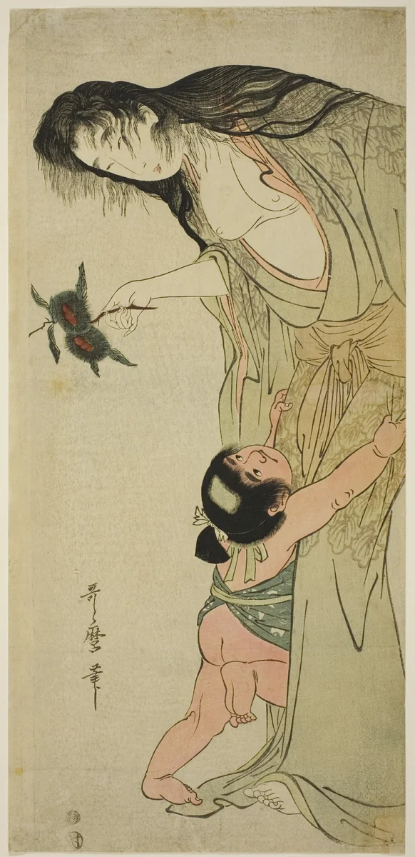 Yamauba Holding Chestnuts while Kintaro Reaches for Them by Kitagawa Utamaro (喜多川歌麿), print, 1799-1810
