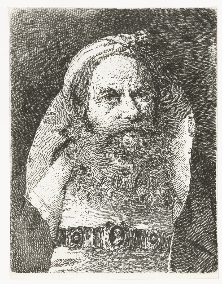 Man met kleine tulband by Giovanni Domenico Tiepolo, print, 1757-1758