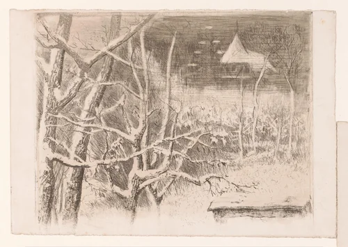 Sneeuwlandschap met kasteel by Charles Verlat, print, 1834-1890