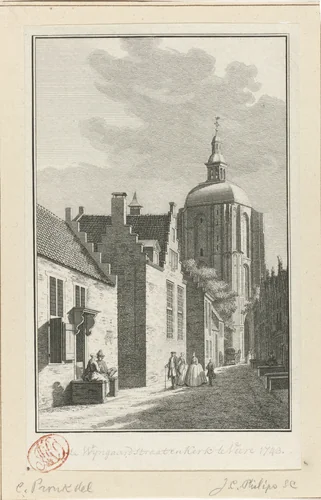 Gezicht op de toren van de Grote Kerk te Veere, 1743 by Jan Caspar Philips, print, 1743-1747