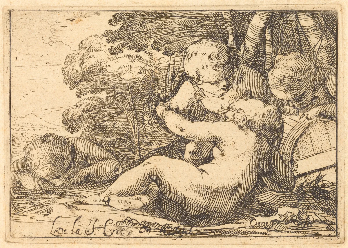 Four Bacchic Children by Laurent de La Hyre, print, 1620-1630