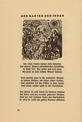 Der Garten der Irren (The Garden of the Mad) (headpiece, page 12) from Georg Heym: Umbra Vitae (Georg Heym: The Shadow of Life) by Ernst Ludwig Kirchner, volume, 1924