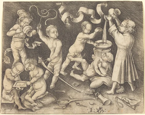 Seven Children at Play by Israhel van Meckenem, print, 1490