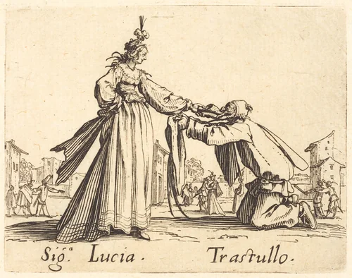 Signa. Lucia and Trastullo by Jacques Callot, print, 1622