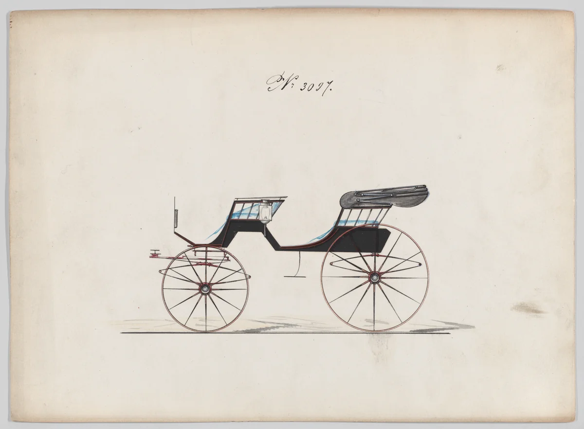 Design for 2 seat Phaeton, no. 3097 by Brewster & Co., drawing, 1875