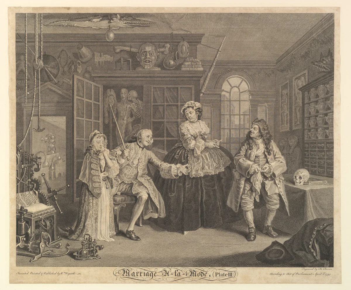 Marriage A-la-Mode, Plate III by Bernard Baron, print, 1745