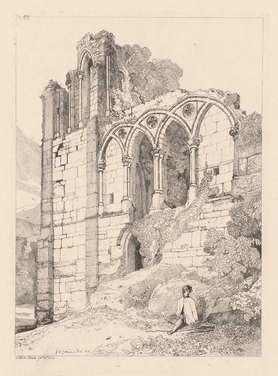 Easeby Abbey, Yorkshire by John Sell Cotman, print, 1811
