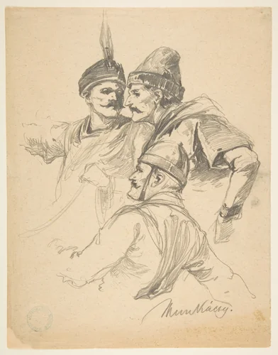 Study of Three Men, Bust Length by Mihály Munkácsy, drawing, 1886-1898