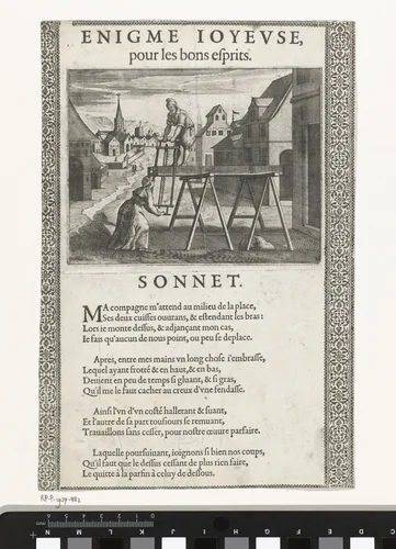 Paar zaagt een balk by anonymous, print, 1610-1680