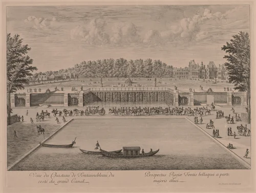Chateau Fontainebleau from the Grand Canal by Jacques Rigaud, print, 1700-1754