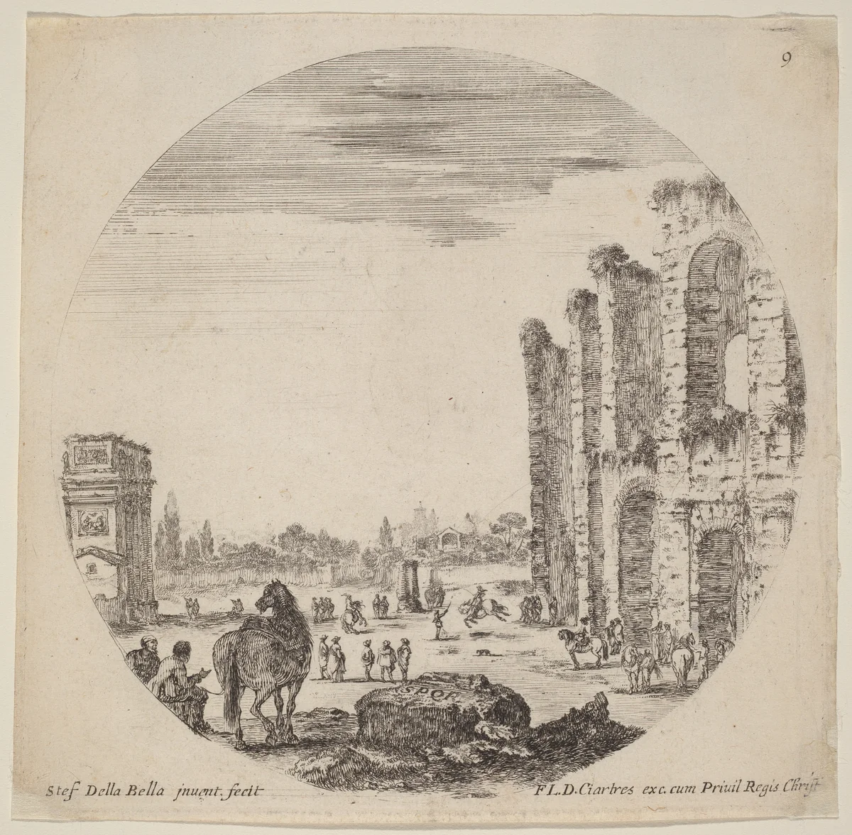 Colosseum and Arch of Constantine by Stefano della Bella, print, 1646