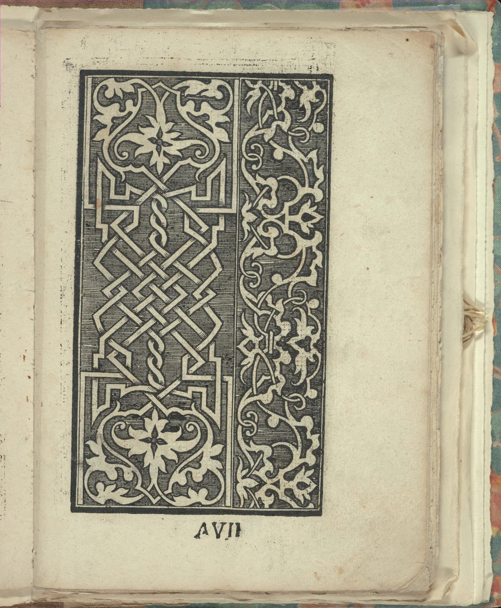 Opera Nova Universali intitulata Corona di racammi, page 7 (recto) by Giovanni Andrea Vavassore, book, 1530