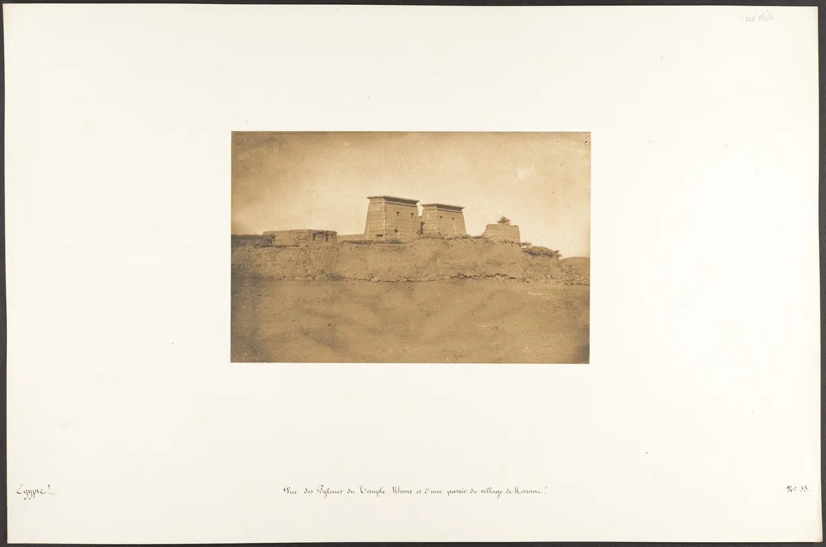 Vue des Pylones du Temple Khons et d'une partie du village de Karnac by Maxime Du Camp, photograph, 1850