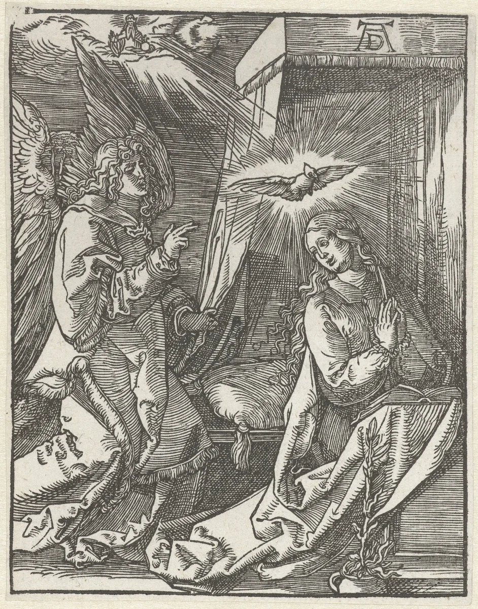 Annunciatie by Johannes Mommard, print, 1586