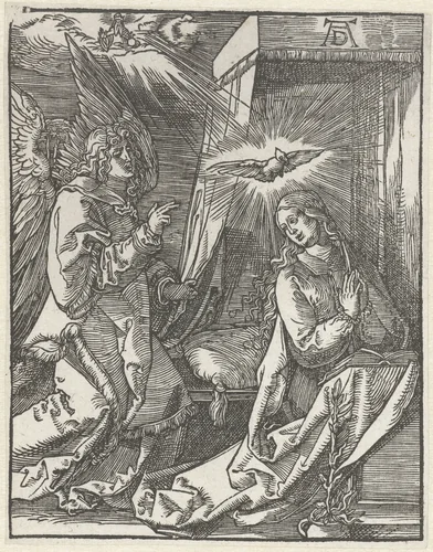Annunciatie by Johannes Mommard, print, 1586