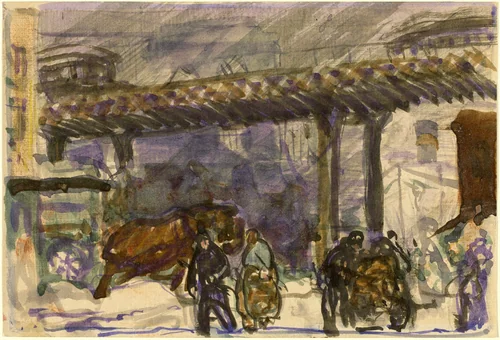 A Winter Day - Under the Elevated near Brooklyn Bridge by George Bellows, drawing, 1907