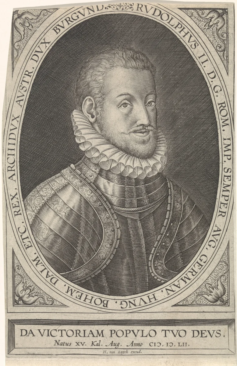 Portret van Rudolf II van Habsburg, Duits keizer by anonymous, print, 1552-1599