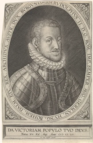 Portret van Rudolf II van Habsburg, Duits keizer by anonymous, print, 1552-1599