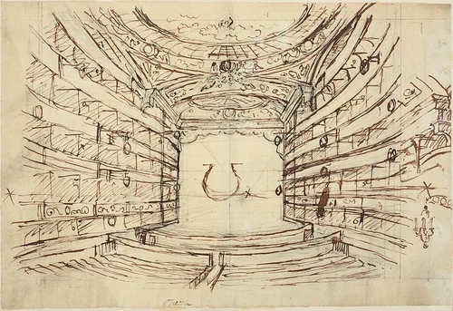 Study for Opera House, from Microcosm of London by Augustus Charles Pugin, drawing, 1807-1808