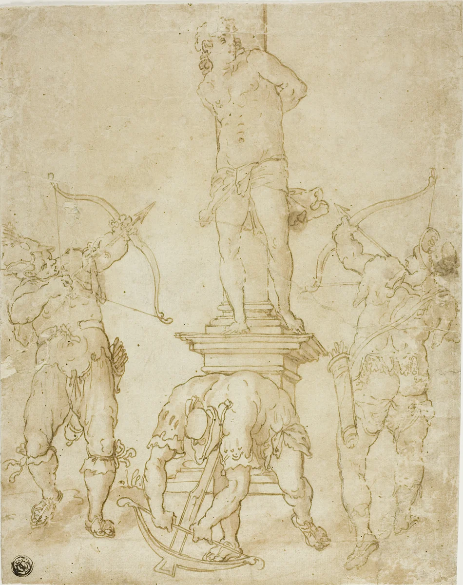 Martyrdom of Saint Sebastian by Bartholomaeus Spranger, drawing, 1566-1611