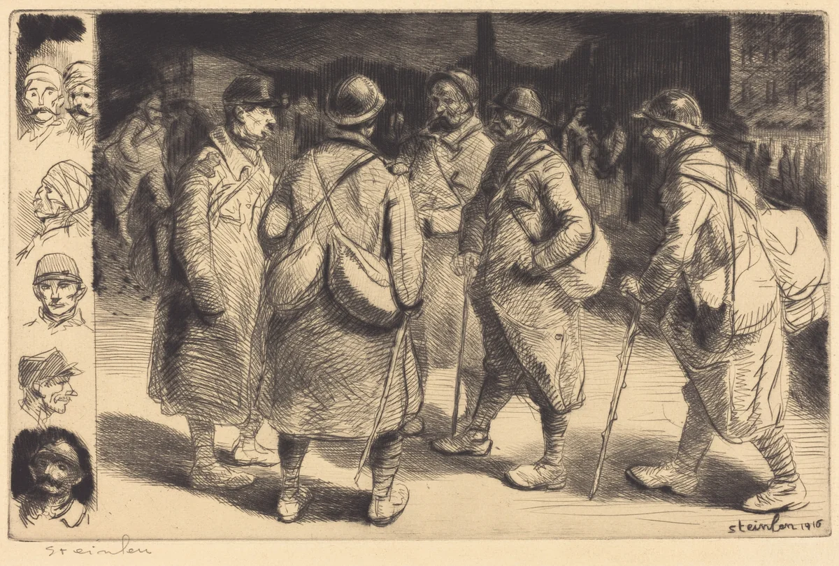 Soldiers on Leave - Night Scene (Permissionnaires - Effet de Nuit) by Théophile Alexandre Steinlen, print, 1916