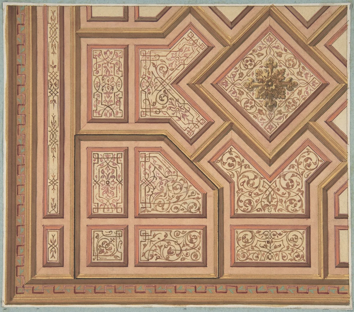 Design for Ceiling, Château de Cangé by Jules-Edmond-Charles Lachaise, drawing, 1850-1900
