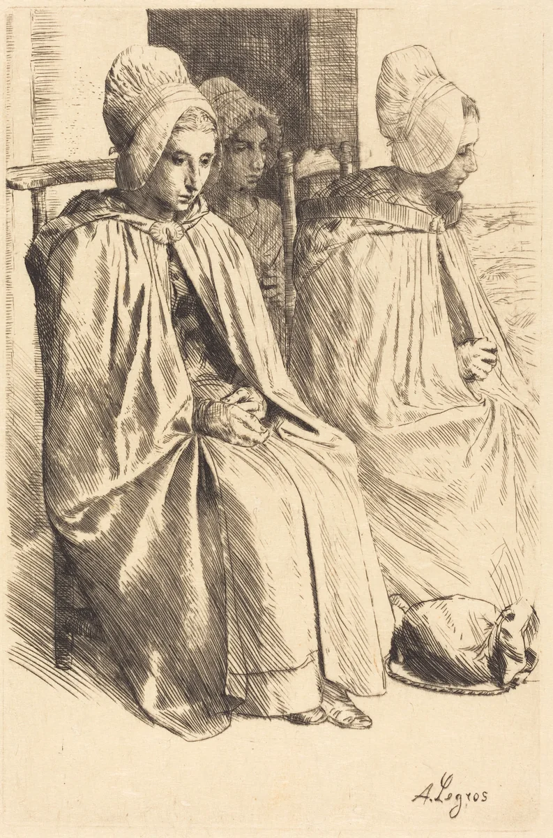 Peasant Women of Boulogne (Paysannes des environs de Boulogne) by Alphonse Legros, print, 1837-1911