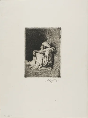 Arab Seated, His Hands Crossed on His Knees by Mariano Fortuny, print, 1858-1874