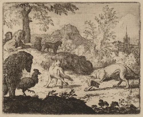 Reynard Blinds the Wolf in One Eye by Allart van Everdingen, print, 1645-1656