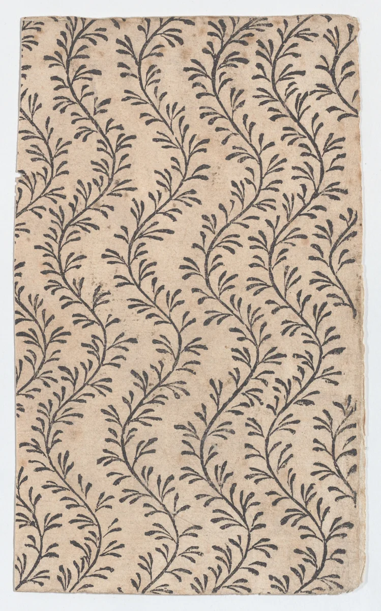 Sheet with overall curved vine pattern by anonymous, print, 1800-1900