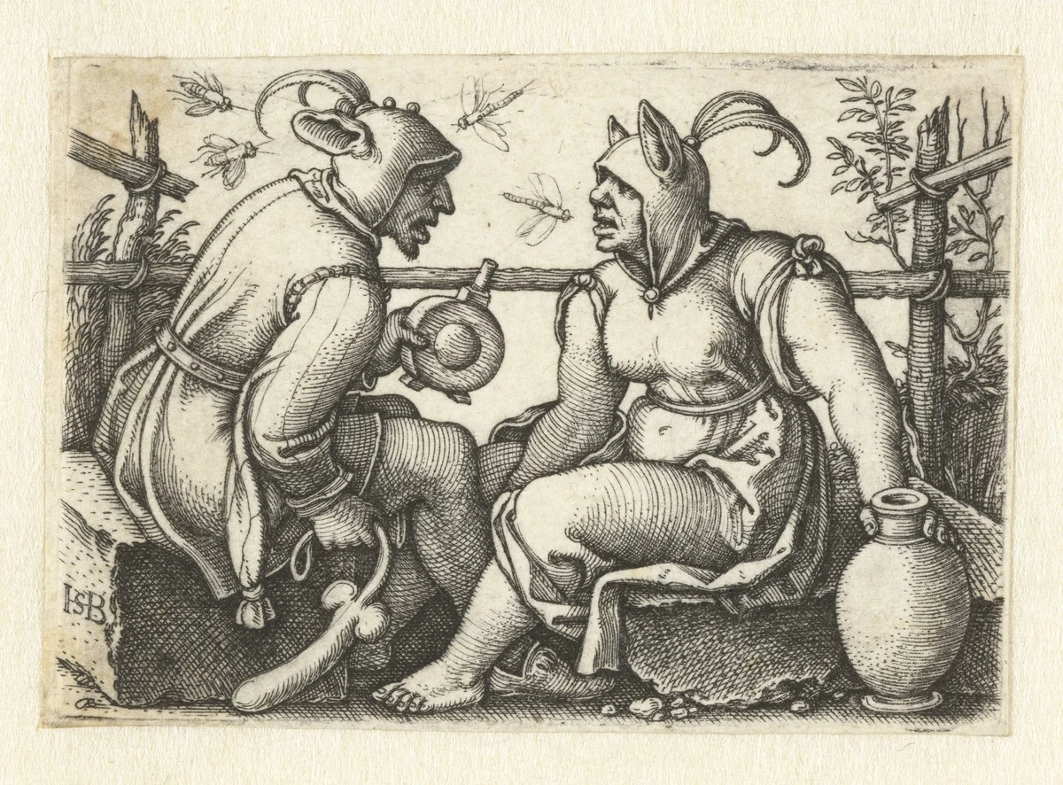 Nar met fallus en vrouwelijke nar by Unknown, print, 1510-1550